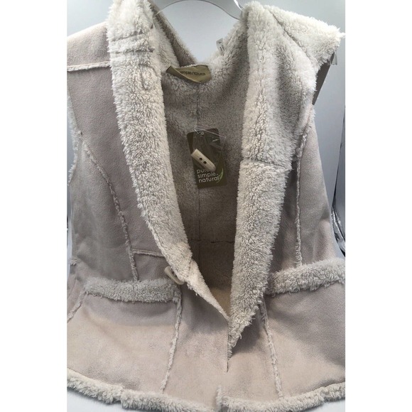 Pure.Simple.Natural Jackets & Blazers - PURE SIMPLE NATURAL Light Beige Ivory Sherpa Hooded Vest Women’s‎ Large